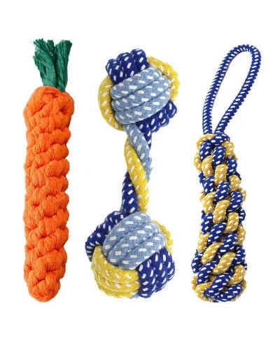 1PC Dog Toy Carrot Knot Rope Ball Cotton Rope Dumbbell Puppy Cleaning 