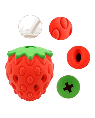 DualPet Dog Chew Toys Rubber Strawberry Shaped Food Leaking Toy Durabl