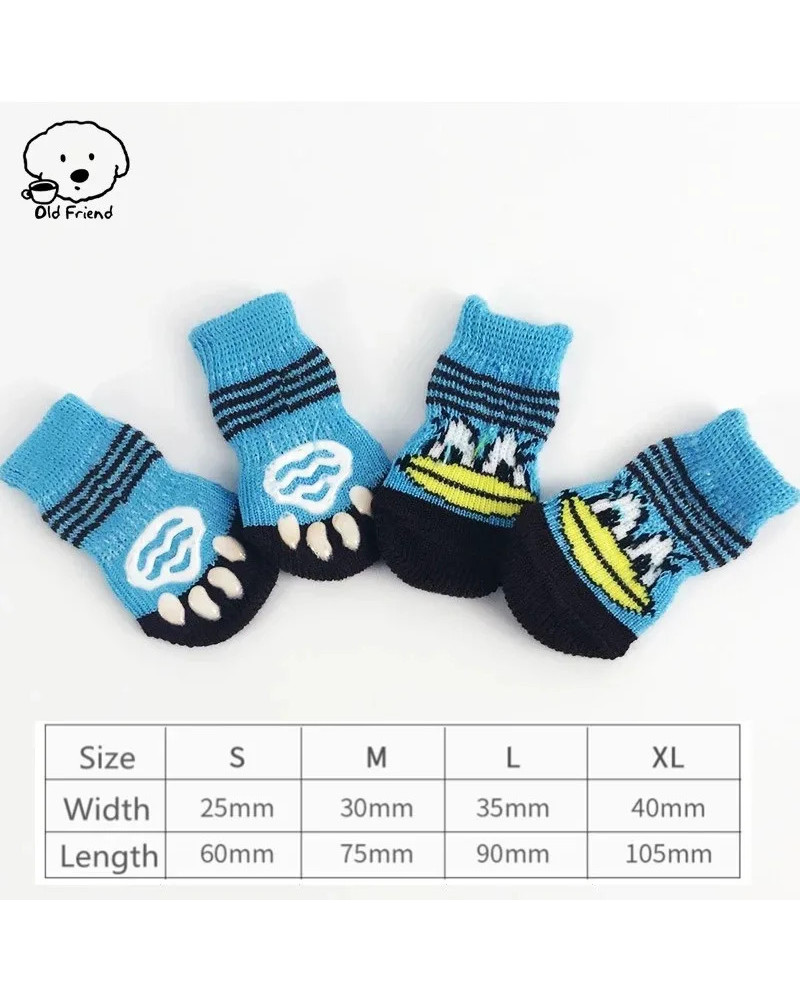 4 Pcs/set of Cute Pet Dog Socks with Printed Non-slip Cat and Puppy Sh