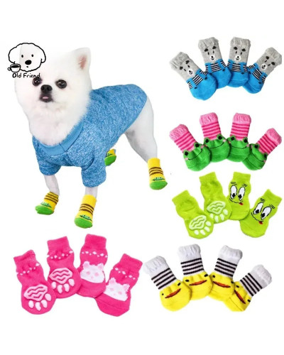 4 Pcs/set of Cute Pet Dog Socks with Printed Non-slip Cat and Puppy Sh