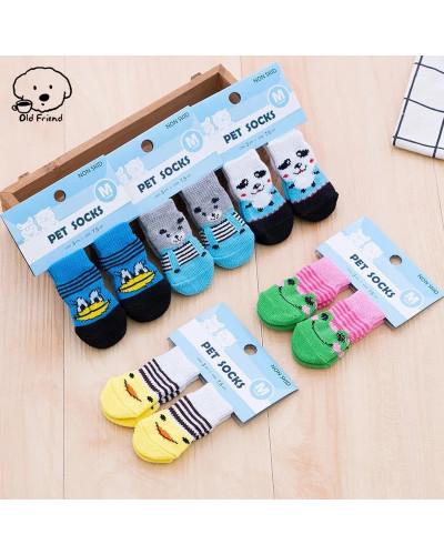 4 Pcs/set of Cute Pet Dog Socks with Printed Non-slip Cat and Puppy Sh