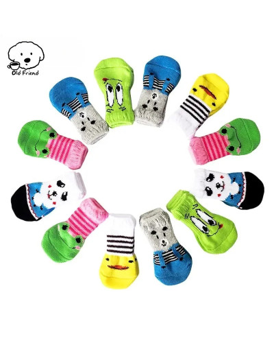 4 Pcs/set of Cute Pet Dog Socks with Printed Non-slip Cat and Puppy Sh