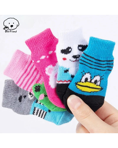 4 Pcs/set of Cute Pet Dog Socks with Printed Non-slip Cat and Puppy Sh