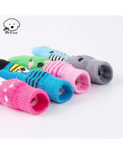 4 Pcs/set of Cute Pet Dog Socks with Printed Non-slip Cat and Puppy Sh